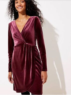 NWT LOFT Velvet Knot Wrap Dress Plum XS Long Sleeve Holiday
